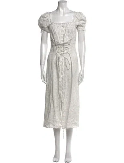 Pre-owned Sleeper Linen Midi Length Dress In White