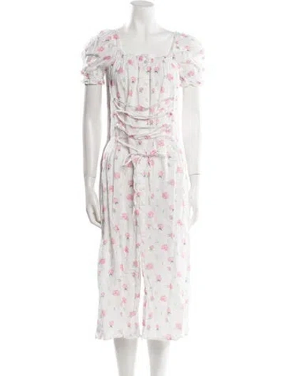 Pre-owned Sleeper Linen Midi Length Dress In White