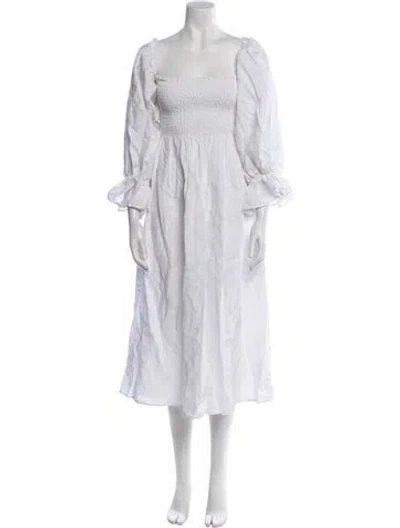 Pre-owned Sleeper Linen Midi Length Dress In White