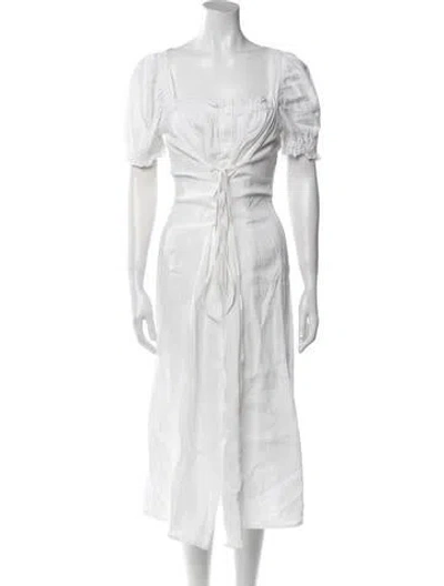 Pre-owned Sleeper Linen Midi Length Dress In White