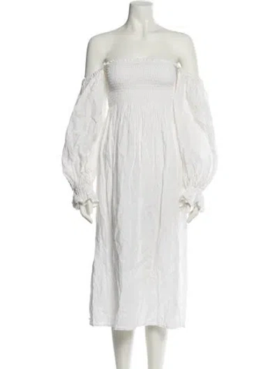 Pre-owned Sleeper Linen Midi Length Dress In White