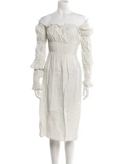 Pre-owned Sleeper Linen Midi Length Dress In White