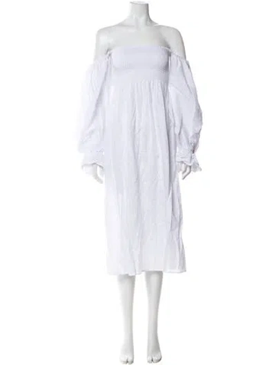Pre-owned Sleeper Linen Midi Length Dress In White