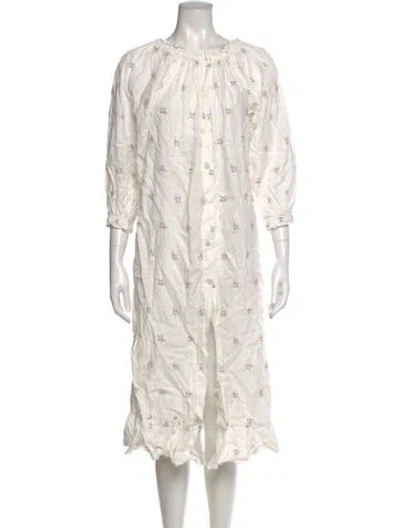 Pre-owned Sleeper Linen Midi Length Dress In White
