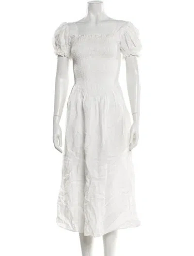 Pre-owned Sleeper Linen Midi Length Dress In White