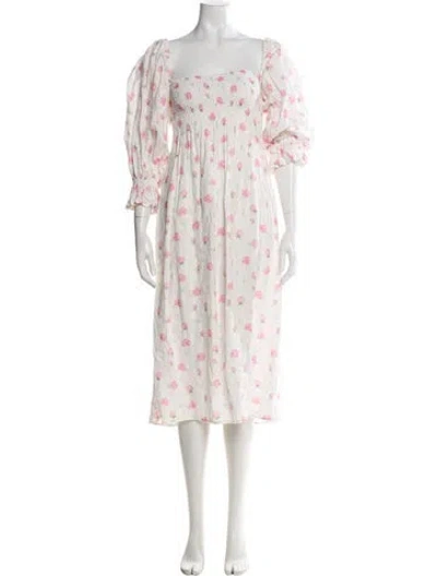 Pre-owned Sleeper Linen Midi Length Dress In White