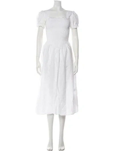 Pre-owned Sleeper Linen Midi Length Dress In White