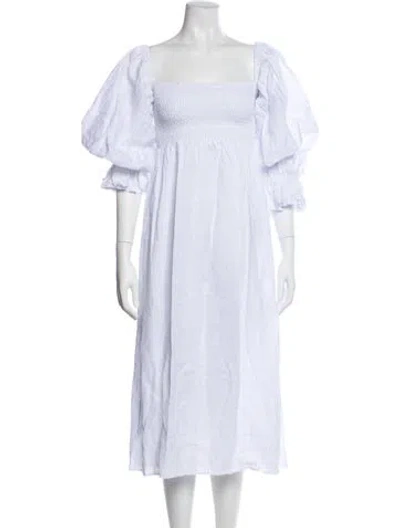 Pre-owned Sleeper Linen Midi Length Dress In White