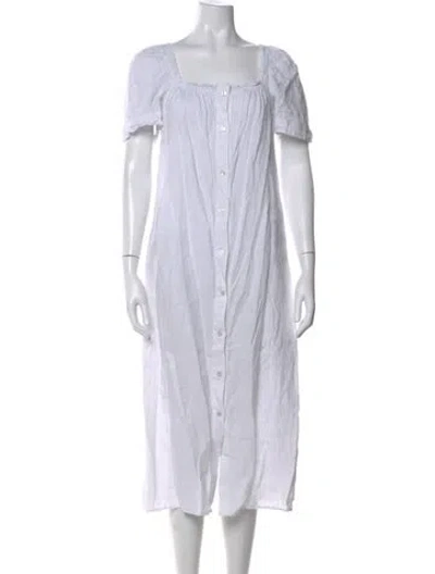Pre-owned Sleeper Linen Midi Length Dress In White