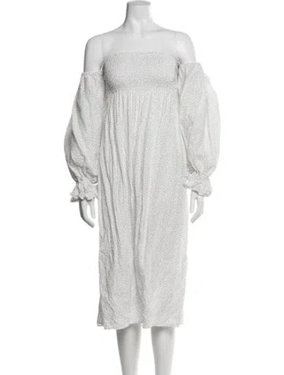 Pre-owned Sleeper Linen Midi Length Dress In White
