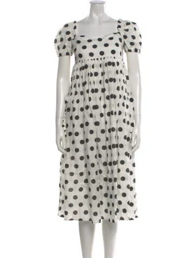Pre-owned Sleeper Linen Midi Length Dress In White