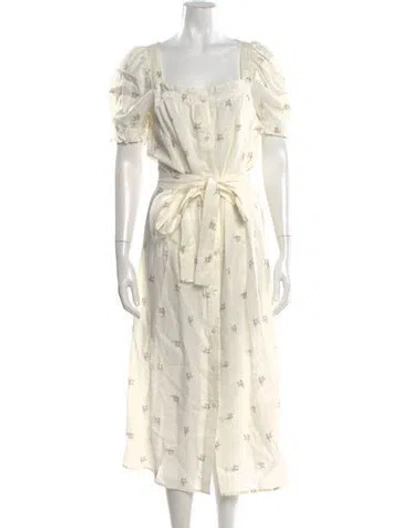 Pre-owned Sleeper Linen Midi Length Dress In White