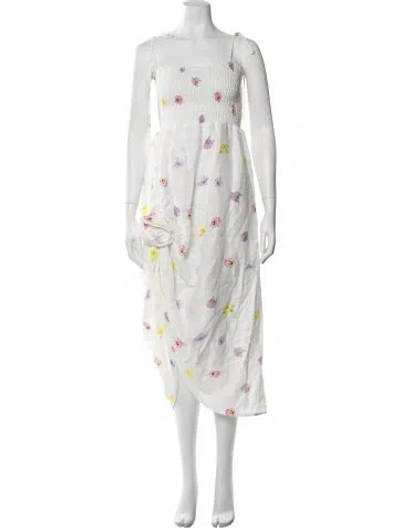 Pre-owned Sleeper Linen Midi Length Dress In White