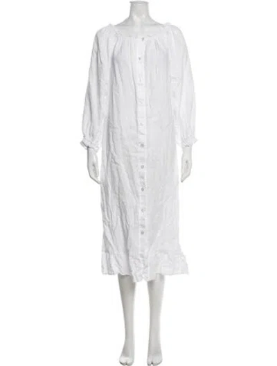 Pre-owned Sleeper Linen Midi Length Dress In White