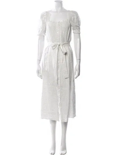 Pre-owned Sleeper Linen Midi Length Dress In White