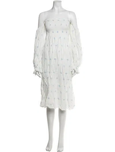 Pre-owned Sleeper Linen Midi Length Dress In White