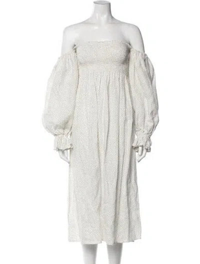 Pre-owned Sleeper Linen Midi Length Dress In White