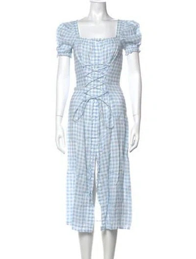 Pre-owned Sleeper Linen Midi Length Dress In White