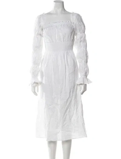 Pre-owned Sleeper Linen Midi Length Dress In White