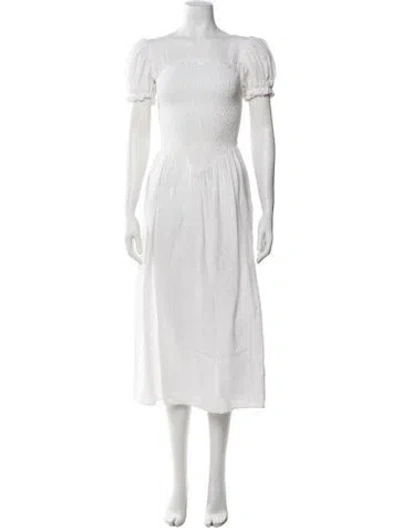 Pre-owned Sleeper Linen Midi Length Dress In White