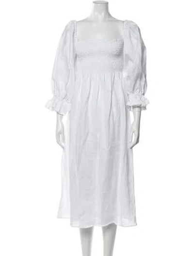 Pre-owned Sleeper Linen Midi Length Dress In White