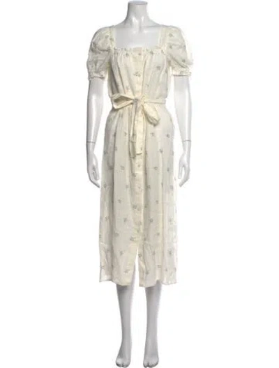 Pre-owned Sleeper Linen Midi Length Dress In White