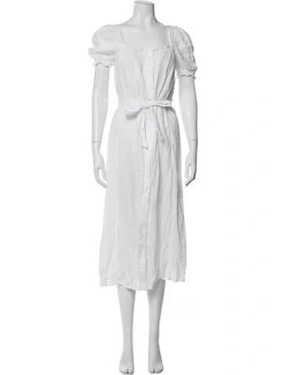 Pre-owned Sleeper Linen Midi Length Dress In White