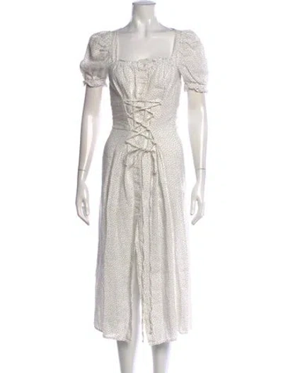 Pre-owned Sleeper Linen Midi Length Dress In White