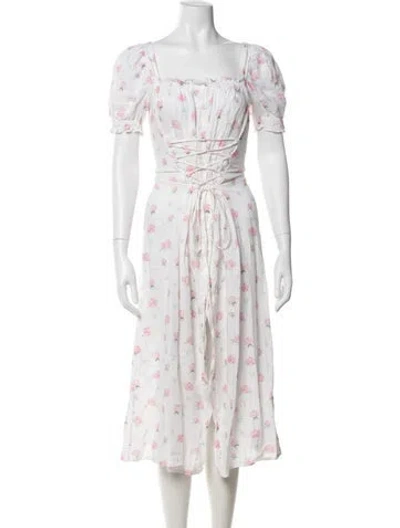 Pre-owned Sleeper Linen Midi Length Dress In White