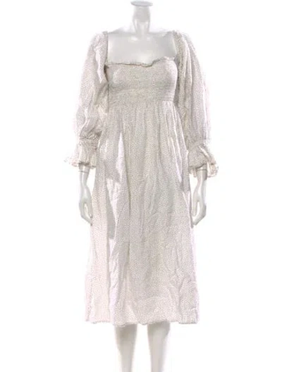 Pre-owned Sleeper Linen Midi Length Dress In White