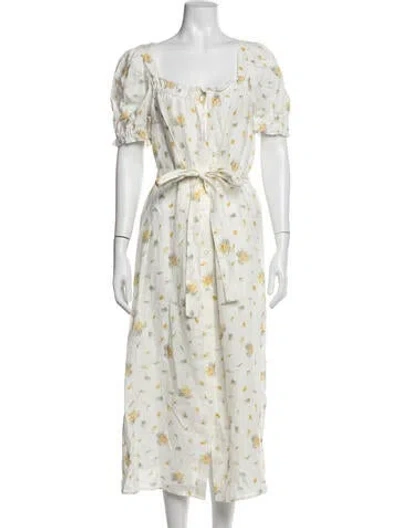 Pre-owned Sleeper Linen Midi Length Dress In White