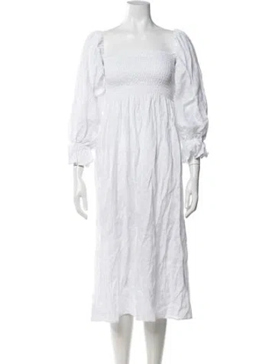 Pre-owned Sleeper Linen Midi Length Dress In White