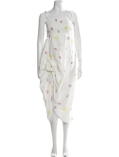 Pre-owned Sleeper Linen Midi Length Dress In White