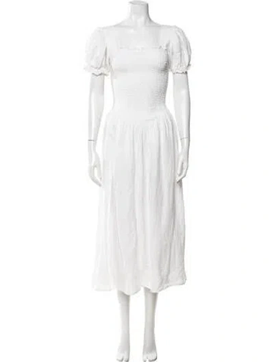 Pre-owned Sleeper Linen Midi Length Dress In White