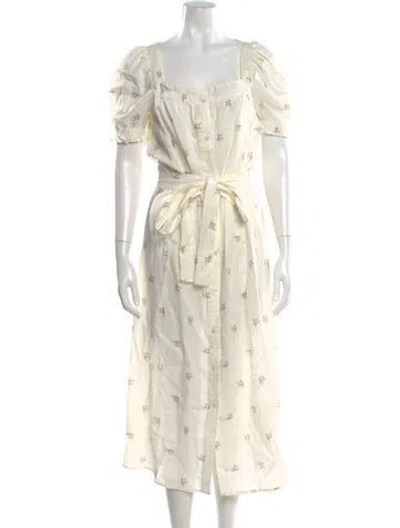 Pre-owned Sleeper Linen Midi Length Dress In White