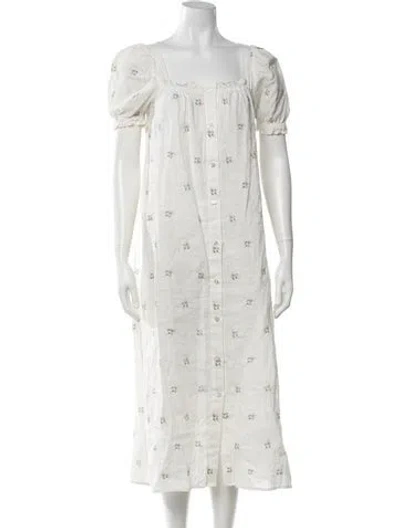 Pre-owned Sleeper Linen Midi Length Dress In White