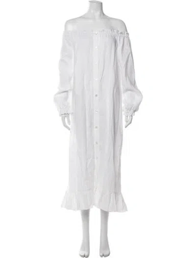 Pre-owned Sleeper Linen Midi Length Dress In White