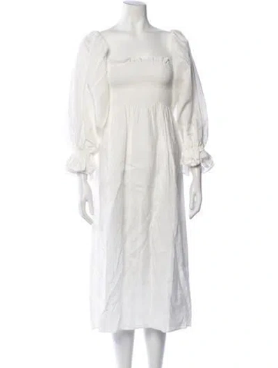 Pre-owned Sleeper Linen Midi Length Dress In White