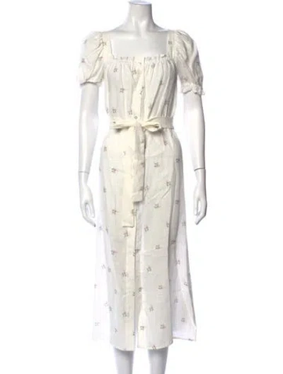 Pre-owned Sleeper Linen Midi Length Dress In White