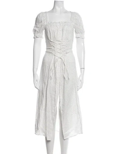 Pre-owned Sleeper Linen Midi Length Dress In White