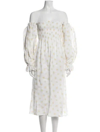 Pre-owned Sleeper Linen Midi Length Dress In White