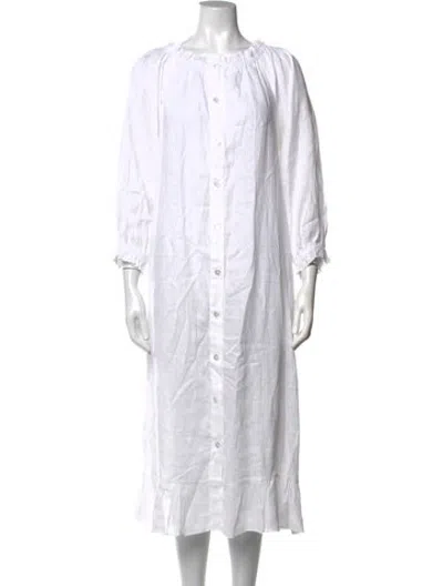 Pre-owned Sleeper Linen Midi Length Dress In White