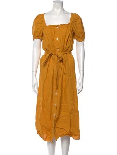 Pre-owned Sleeper Linen Midi Length Dress In Yellow