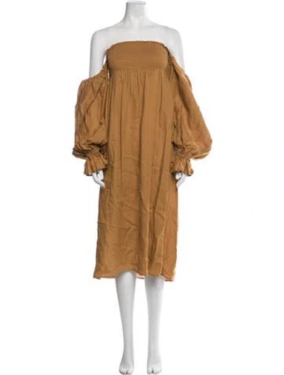 Pre-owned Sleeper Linen Midi Length Dress In Yellow