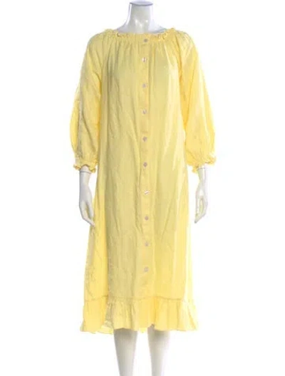 Pre-owned Sleeper Linen Midi Length Dress In Yellow