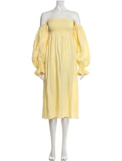 Pre-owned Sleeper Linen Midi Length Dress In Yellow