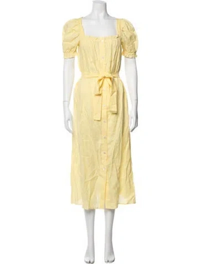 Pre-owned Sleeper Linen Midi Length Dress In Yellow