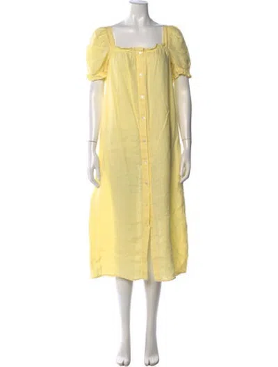 Pre-owned Sleeper Linen Midi Length Dress In Yellow
