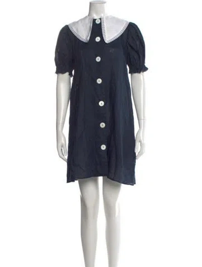 Pre-owned Sleeper Linen Mini Dress In Blue
