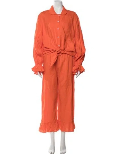 Pre-owned Sleeper Linen Pant Set In Orange